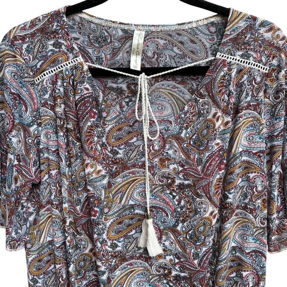 PerSeption Paisley Boho Festival Top Hippie Flutter Sleeve Tassel Ethereal M - Picture 7 of 8